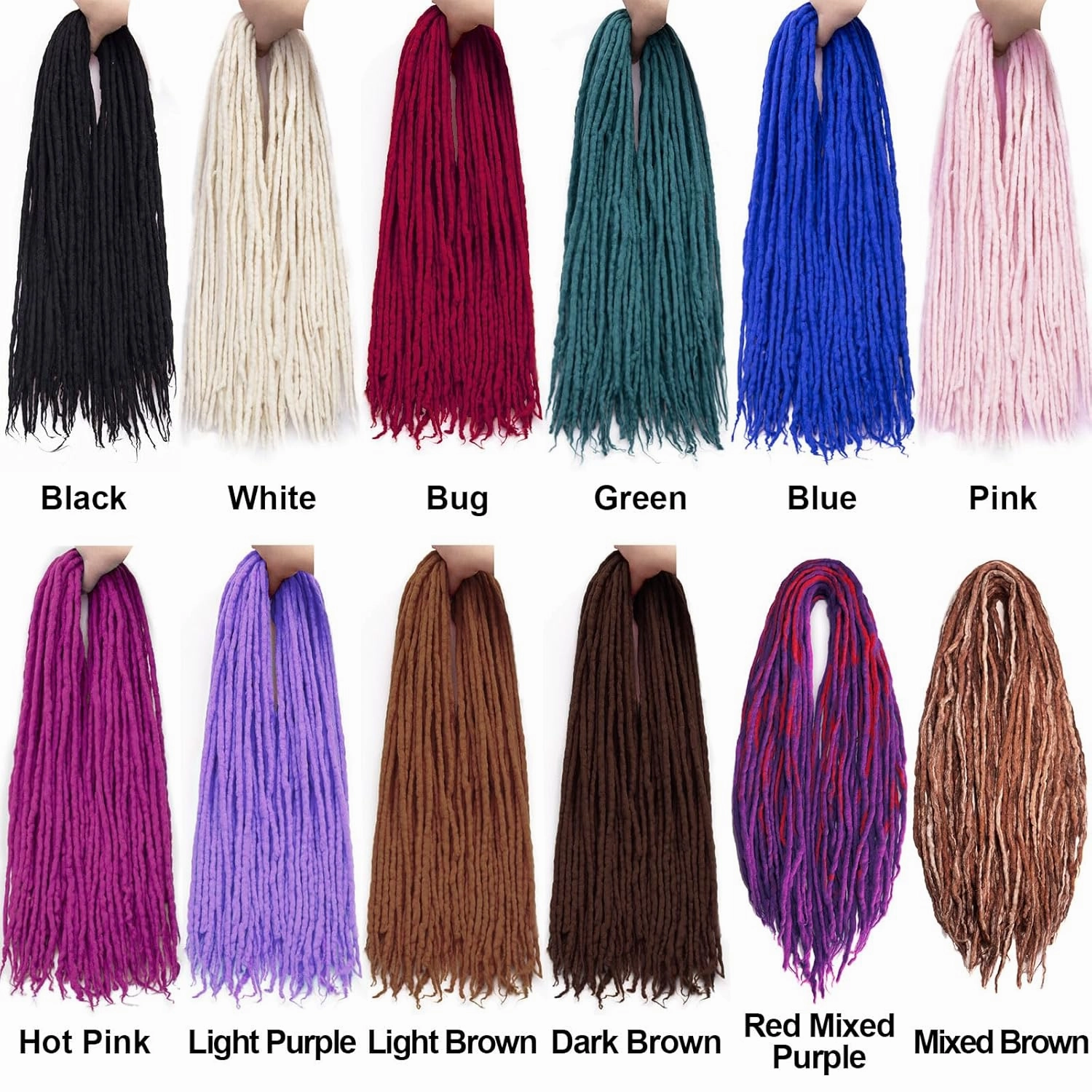 22 Inch Wool Double Ended Dreadlock Extensions,15 Strands DE Ends Mixed Brown Synthetic DE Dreads Thin Soft Fake Dreads Hippie Style Dreadlock for Women