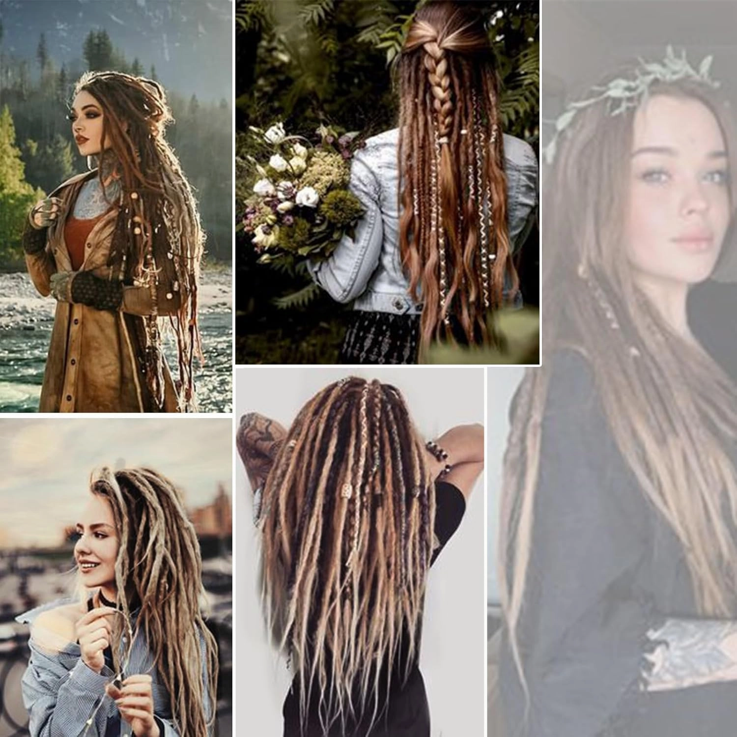 22 Inch Wool Double Ended Dreadlock Extensions,15 Strands DE Ends Mixed Brown Synthetic DE Dreads Thin Soft Fake Dreads Hippie Style Dreadlock for Women