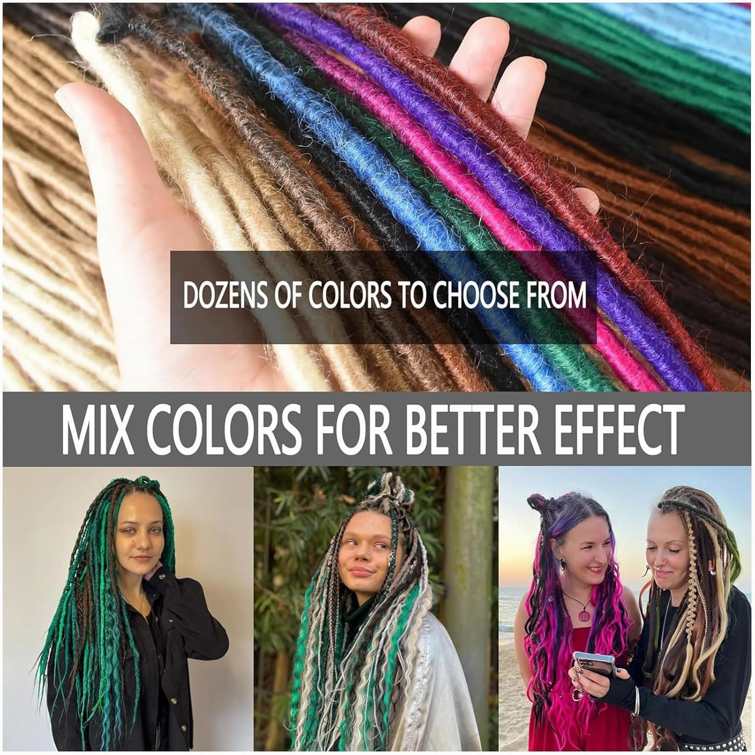 22 Inch Wool Double Ended Dreadlock Extensions,15 Strands DE Ends Mixed Brown Synthetic DE Dreads Thin Soft Fake Dreads Hippie Style Dreadlock for Women
