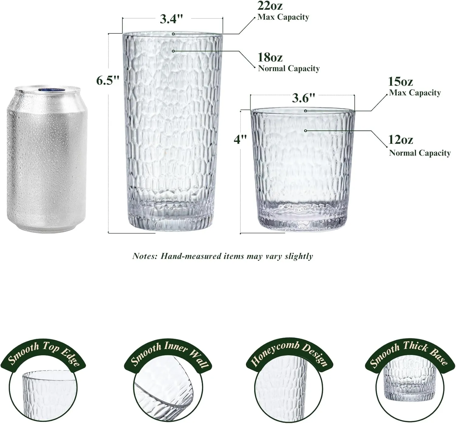 22oz Clear Acrylic Glasses Drinkware (Set of 8), Honeycomb Stackable Shatter-Proof Plastic Tumblers, Reusable Plastic Drinking Glasses, BPA-Free, Dishwasher-Safe