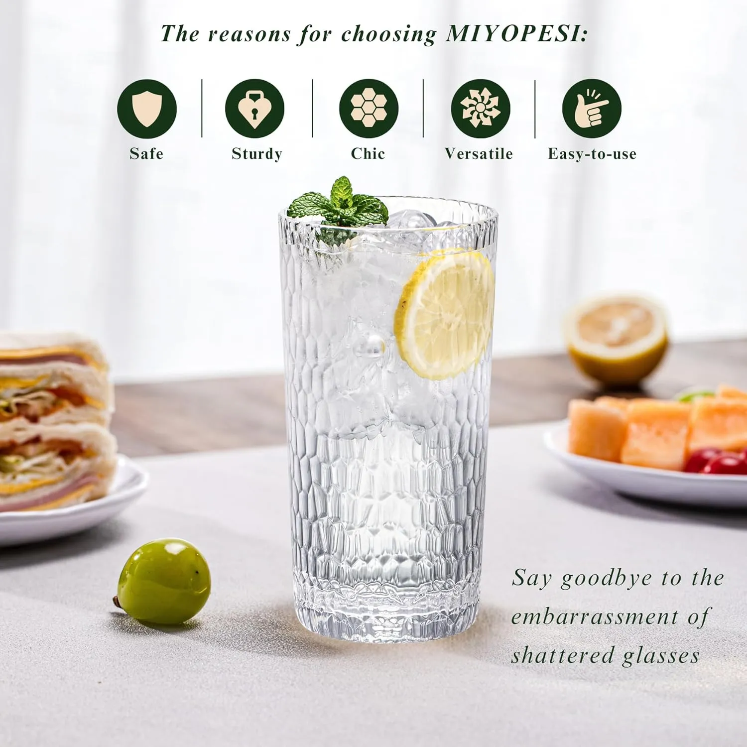 22oz Clear Acrylic Glasses Drinkware (Set of 8), Honeycomb Stackable Shatter-Proof Plastic Tumblers, Reusable Plastic Drinking Glasses, BPA-Free, Dishwasher-Safe