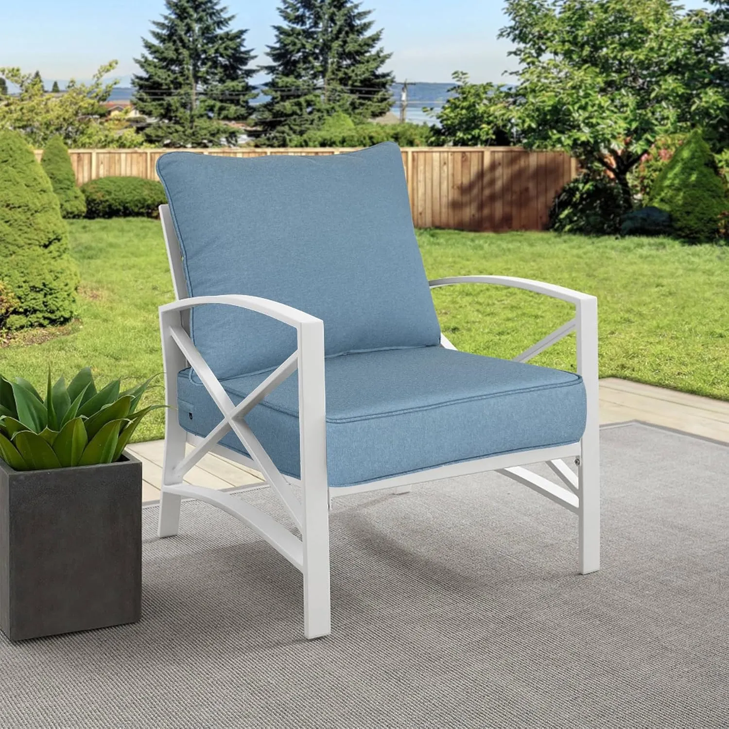 22x24 inch Outdoor/Indoor Deep Seat Patio Cushion Set of 1 Resilient Foam Filling Water Repellent Stain-Resistant UV Resistant Weather Resistant Deep Seat Bottom Light Blue