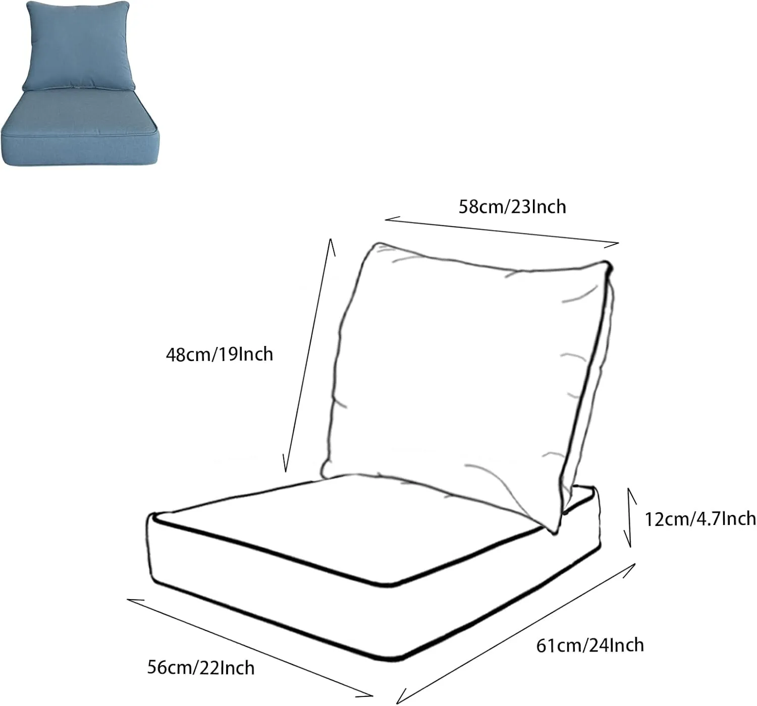 22x24 inch Outdoor/Indoor Deep Seat Patio Cushion Set of 1 Resilient Foam Filling Water Repellent Stain-Resistant UV Resistant Weather Resistant Deep Seat Bottom Light Blue