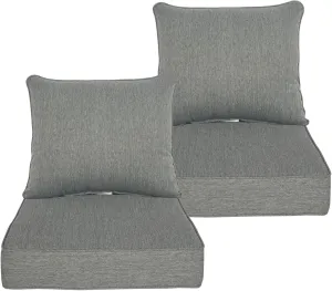 22x24 inch Outdoor/Indoor Deep Seat Patio Cushions Set of 2 Deep Seat Bottom Resilient Foam Filling with Zipper Stain-Resistant UV Resistant Weather Resistant Gray