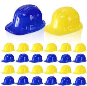 24 Pack Construction Hats Toy, Soft Plastic Kids Party Hat, Funny Party Dress Up Caps, Blue Yellow Building Hats Theme Favor Biodegradable Caps for Birthday Party Decor Supplies