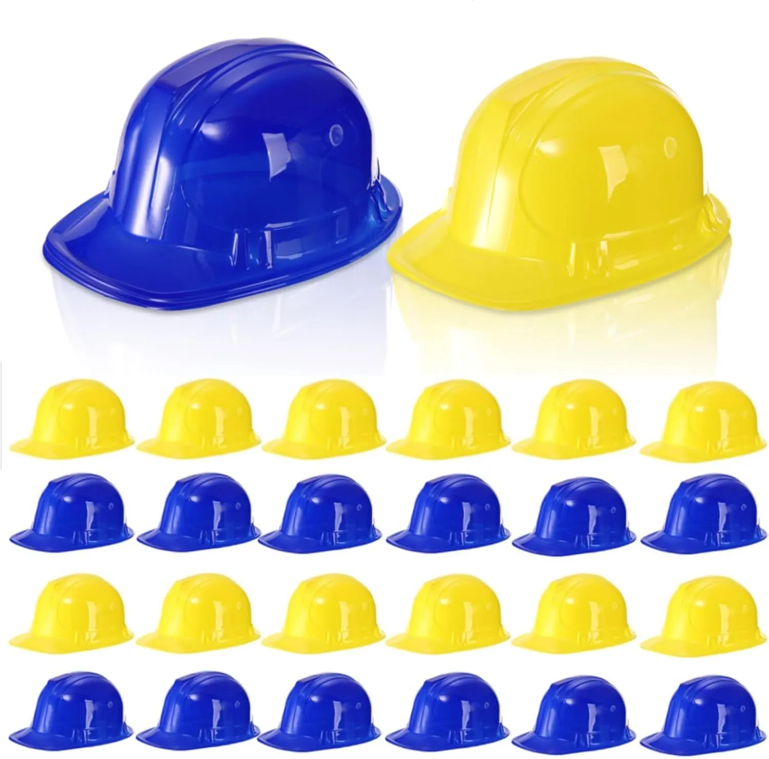 24 Pack Construction Hats Toy, Soft Plastic Kids Party Hat, Funny Party Dress Up Caps, Blue Yellow Building Hats Theme Favor Biodegradable Caps for Birthday Party Decor Supplies