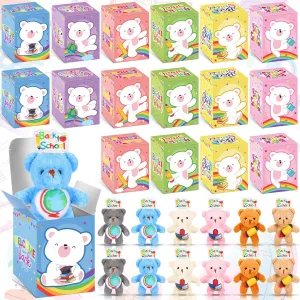 24 Pcs Back to School Gifts for Students Mini Stuffed Animal Keychains Bulk Little Plush Toys with Box for First Day of School Classroom Gift Welcome Party Favors (Bears)