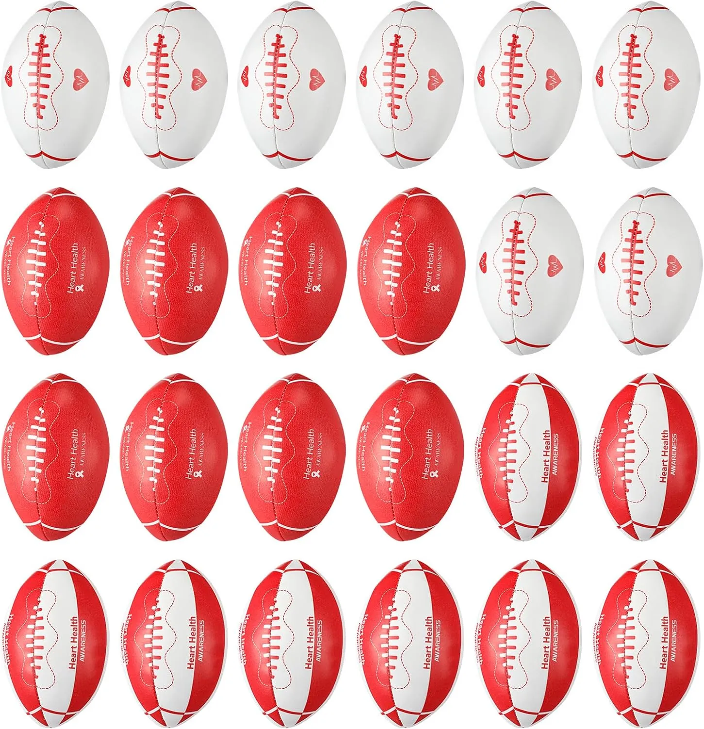 24 Pcs Heart Health Awareness Stress Ball Set, Red Ribbon 3.4 Inches Football Stress Relief Toys Heart Health Disease Cancer Awareness for Family Charity Fundraiser Activity Gifts