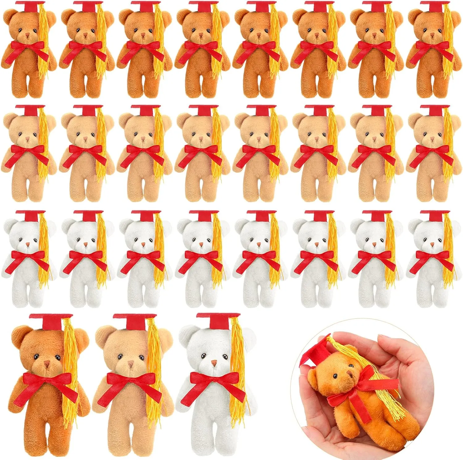 24 Pcs Mini Graduation Bear Plush Gift Stuffed Animal with Cap Gift for Her, for Him, Class of 2024 Graduation Present for College High School for DIY Keychain Xmas Decorations Party Favor (Red)