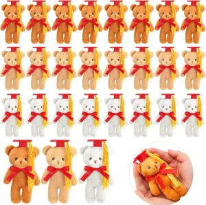 24 Pcs Mini Graduation Bear Plush Gift Stuffed Animal with Cap Gift for Her, for Him, Class of 2024 Graduation Present for College High School for DIY Keychain Xmas Decorations Party Favor (Red)