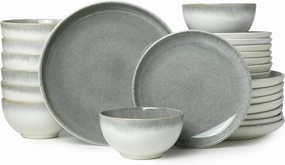24 Piece Dinnerware Sets for 8, Modern Stoneware Plates and Bowls Sets, Perfect for Family Gatherings & Holiday Celebrations, Easy Cleaning Dishes, Stack Compactly Plate Set, Gradient Green