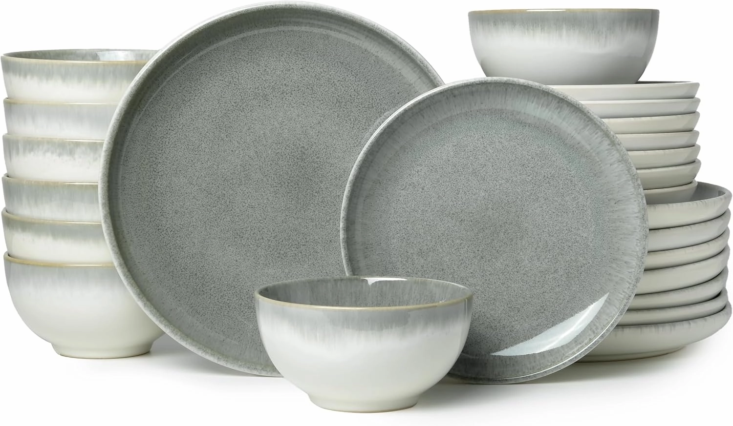 24 Piece Dinnerware Sets for 8, Modern Stoneware Plates and Bowls Sets, Perfect for Family Gatherings & Holiday Celebrations, Easy Cleaning Dishes, Stack Compactly Plate Set, Gradient Green