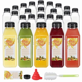 24pcs 16oz Empty Plastic Juice Bottles with Caps Reusable Food Grade Drink Bottles with Leak-Proof Tamper Evident Caps Bulk Clear Beverage Containers for Homemade Drinks Smoothie Milk