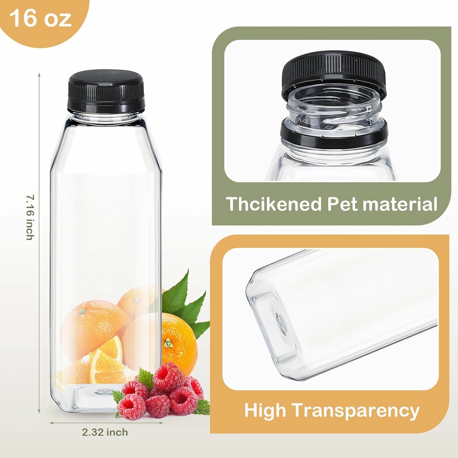 24pcs 16oz Empty Plastic Juice Bottles with Caps Reusable Food Grade Drink Bottles with Leak-Proof Tamper Evident Caps Bulk Clear Beverage Containers for Homemade Drinks Smoothie Milk
