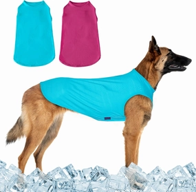 2 Pack Dog Shirts, Ice Pet Vest Dog Clothes for Instant Cooling, Ultra Lightweight Breathable Sleeveless T-Shirts for Large Dogs, Purple Blue (M)