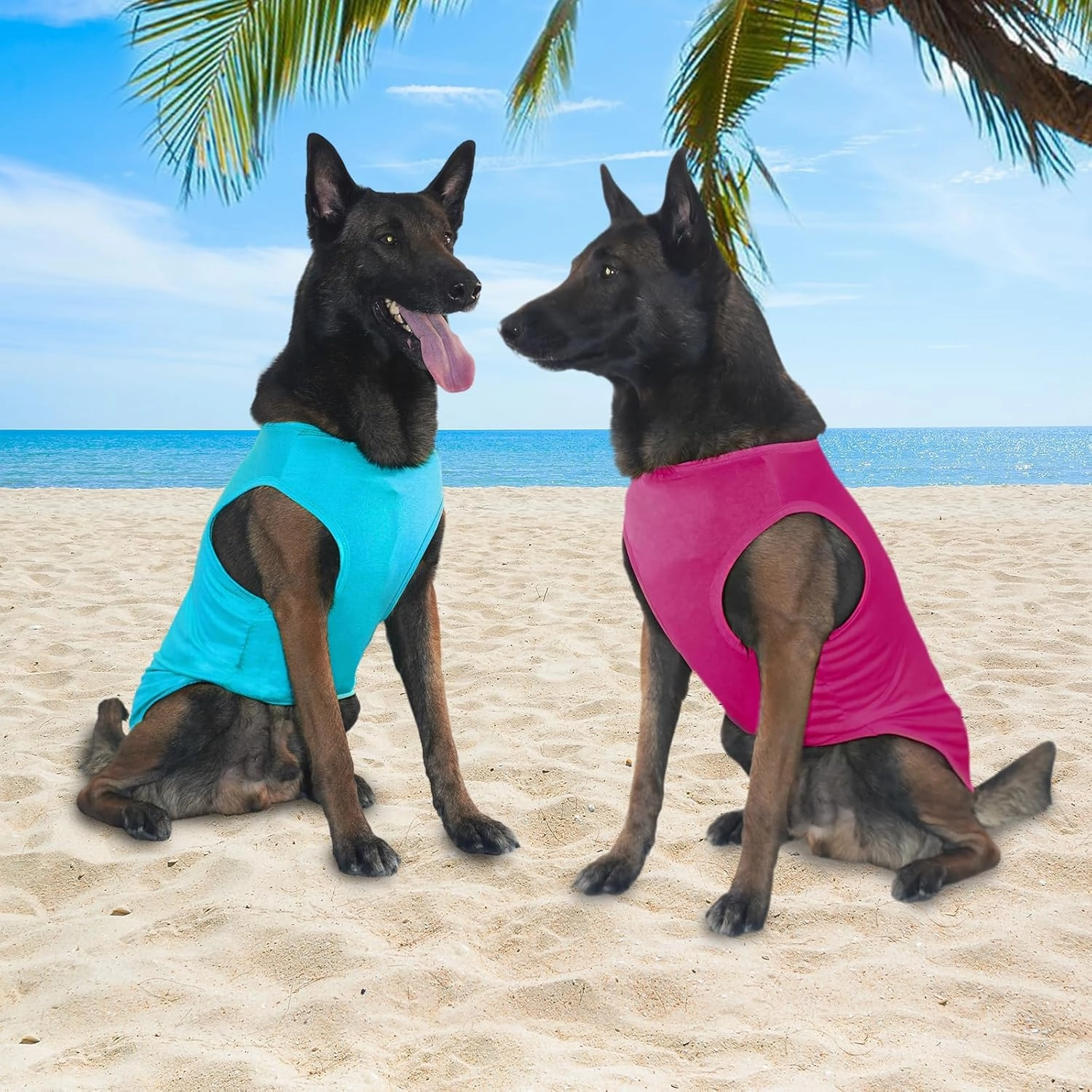 2 Pack Dog Shirts, Ice Pet Vest Dog Clothes for Instant Cooling, Ultra Lightweight Breathable Sleeveless T-Shirts for Large Dogs, Purple Blue (M)