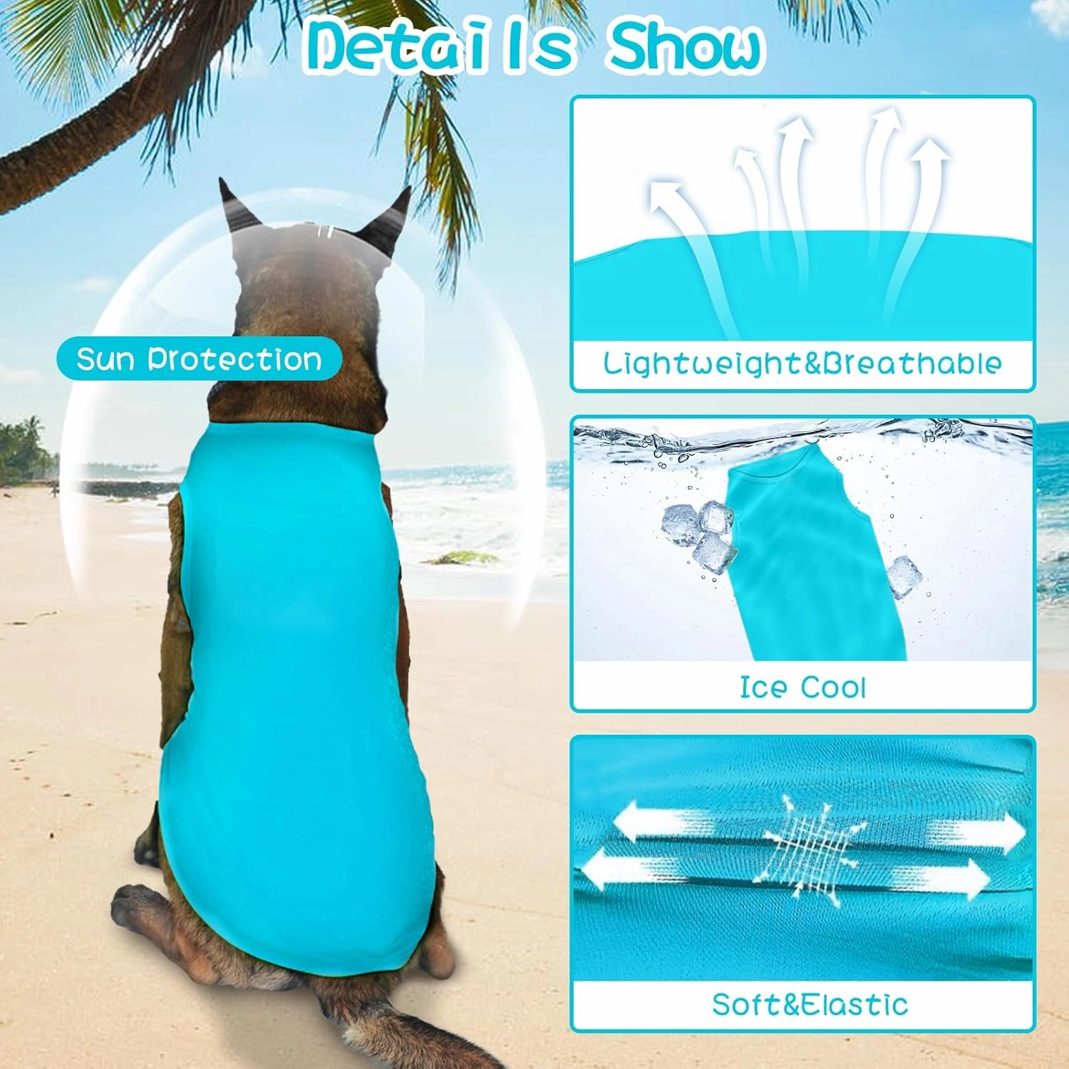 2 Pack Dog Shirts, Ice Pet Vest Dog Clothes for Instant Cooling, Ultra Lightweight Breathable Sleeveless T-Shirts for Large Dogs, Purple Blue (M)