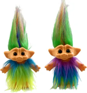 2Pack Retro Vintage Troll Dolls Set,Lucky Doll Chromatic Adorable for Collections, School Project, Arts and Crafts, Party Favors (Style3-Purple&Blue)
