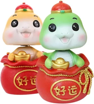 2pcs Cute Snake Figurine Mini Resin Bobblehead Snake Statues for Car Interior Decor Desktop for Spring Festival