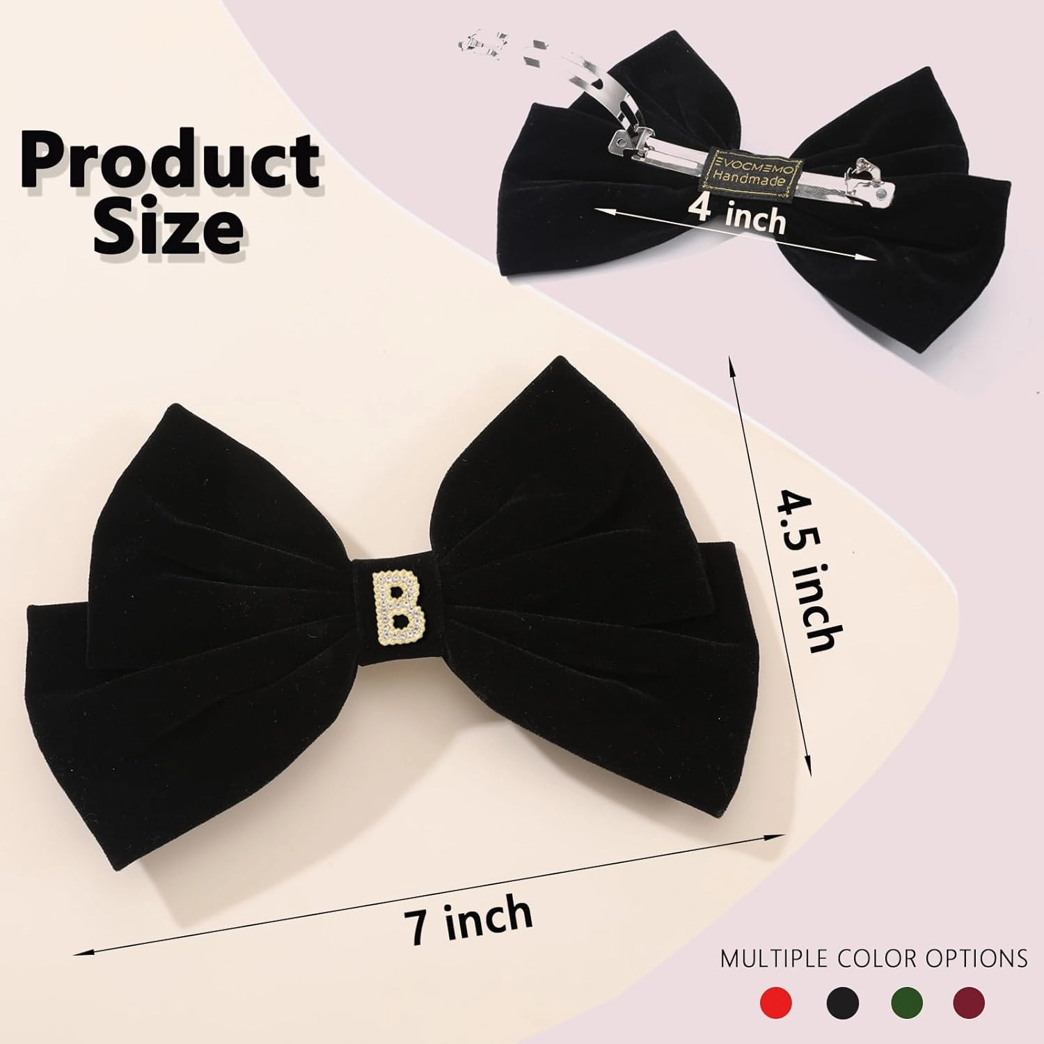 2Pcs Velvet Hair Bows Set – Black & Burgundy Elegant Bow Clip & Long Ribbon Hair Clip, Personalized Hair Accessories for Women, Girls & Kids, Gift for Weddings, Birthdays, Christmas-B