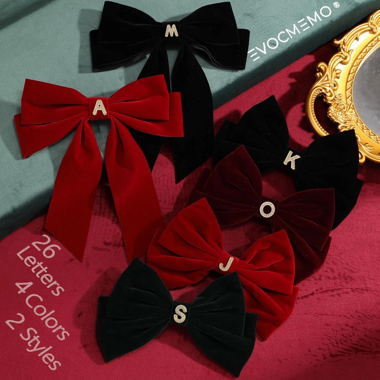2Pcs Velvet Hair Bows Set – Black & Burgundy Elegant Bow Clip & Long Ribbon Hair Clip, Personalized Hair Accessories for Women, Girls & Kids, Gift for Weddings, Birthdays, Christmas-B