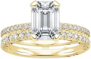 3 CT Emerald Cut Colorless Moissanite Engagement Ring Set, Tacori Wedding/Bridal Sets, 925 Sterling Silver, Anniversary Ring Pave Set, for Women, 10K/14K/18K/22K Gold