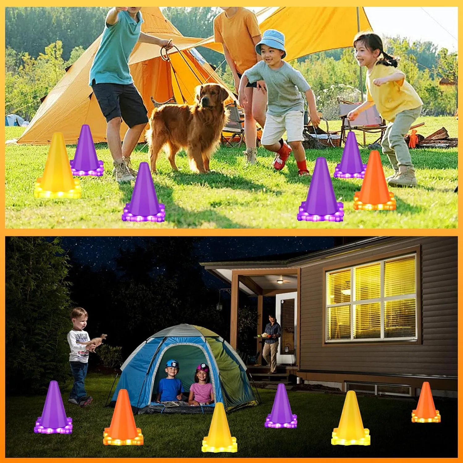 3-in-1 Carnival Games for Kids: Carnival Games with LED Lights Outdoor Toys for Toddlers Ring Toss Game, Bean Bag Toss Game, Soft Plastic Cones, Yard Lawn Game for Family Party