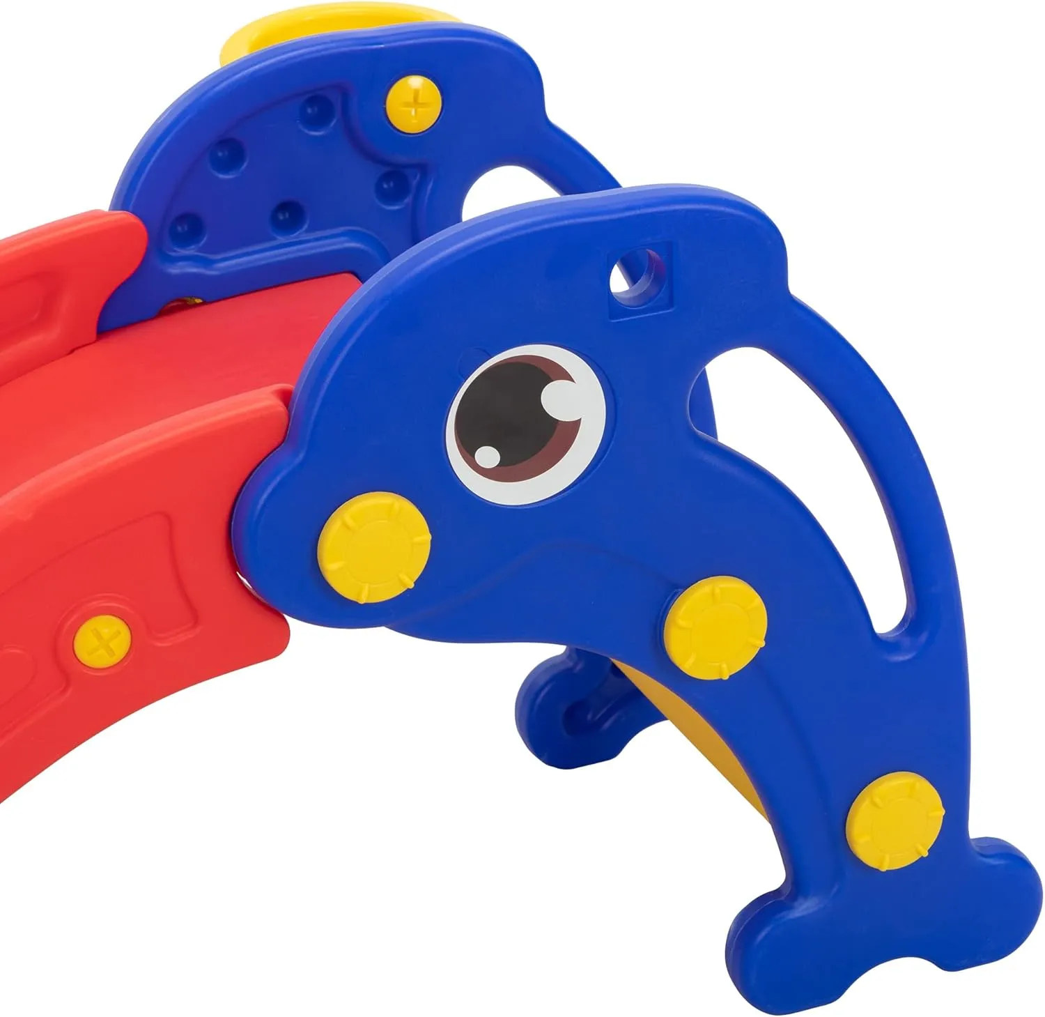 3 in 1 Toddler Slide Playset, Baby Slide Climber with Basketball Hoop and Ball, Indoor Outdoor Playground for Kids Age 2-3, Dolphin Red and Blue
