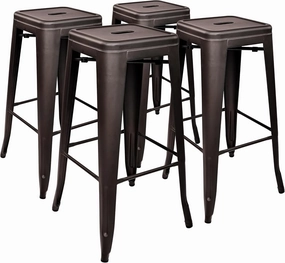 30 Inches Metal Bar Stools, High Backless Stools, Indoor Outdoor Stackable Kitchen Stools, Set of 4, Gun