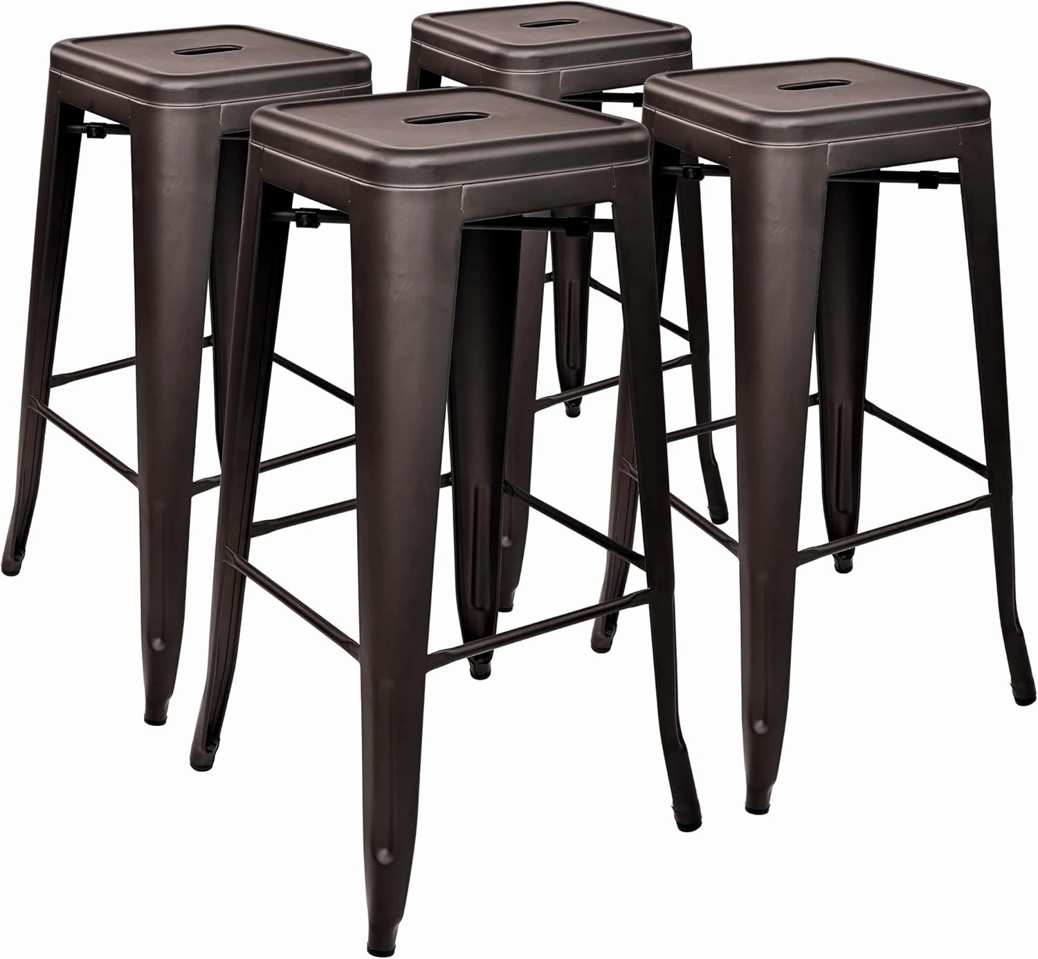 30 Inches Metal Bar Stools, High Backless Stools, Indoor Outdoor Stackable Kitchen Stools, Set of 4, Gun