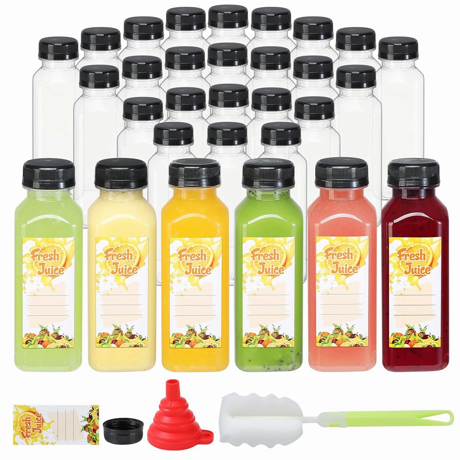 30pcs 10oz Empty Plastic Juice Bottles with Caps Reusable Food Grade Drink Bottles with Leak-Proof Tamper Evident Caps Bulk Clear Beverage Containers for Homemade Drinks Smoothie Milk