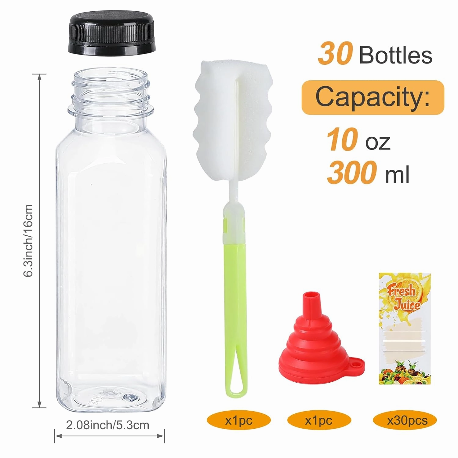30pcs 10oz Empty Plastic Juice Bottles with Caps Reusable Food Grade Drink Bottles with Leak-Proof Tamper Evident Caps Bulk Clear Beverage Containers for Homemade Drinks Smoothie Milk