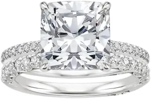 3.15 CT Cushion Cut Colorless Moissanite Engagement Ring Set, Tacori Wedding/Bridal Sets, 925 Sterling Silver, Anniversary Ring Pave Set, Holiday Gift for Women, 10K/14K/18K/22K Gold