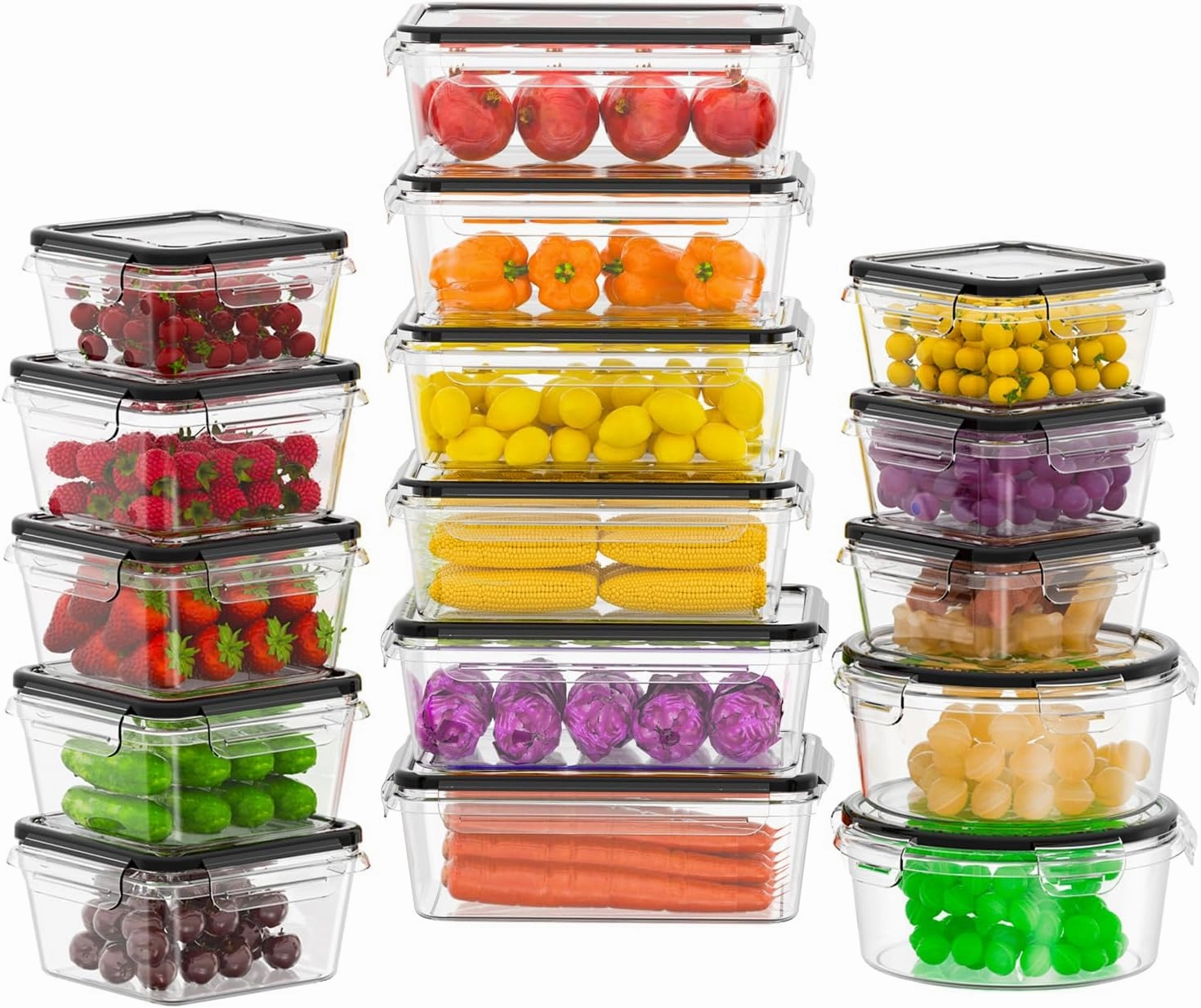 32 Piece Airtight Plastic Food Storage Containers with Lids (16-Pack 360oz)