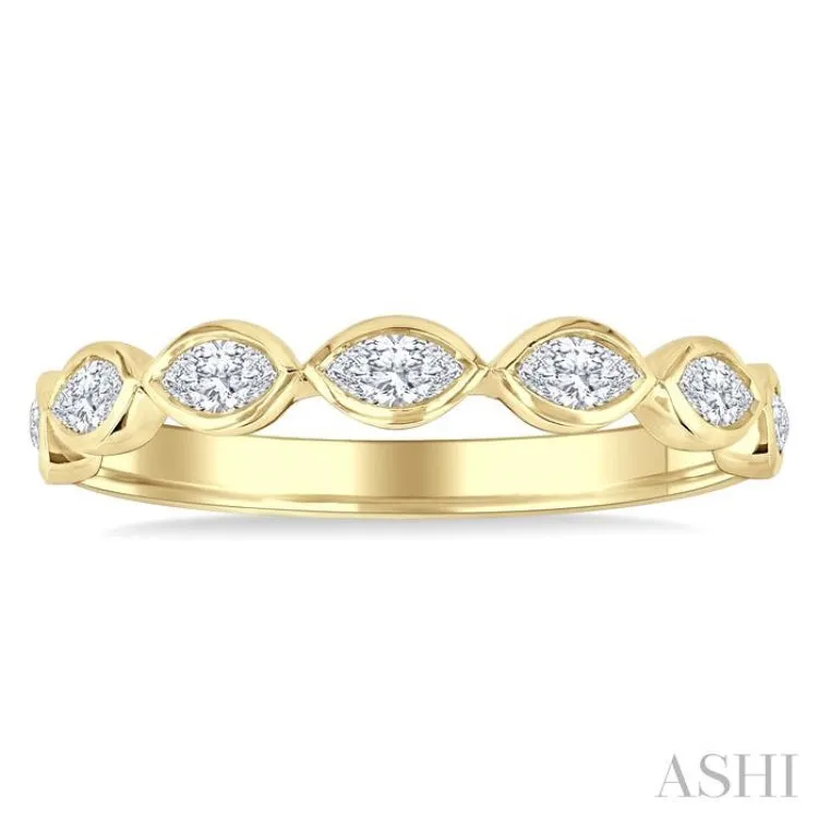 3/4 ctw East-West Set Marquise Cut Bezel Diamond Stackable Fashion Band in 14K Yellow Gold