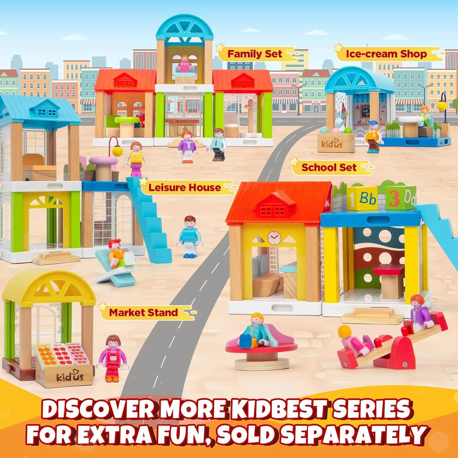 34-Piece Small Wooden Dollhouse for Toddlers, 2-Room Toy House with Seesaw, Merry-Go-Round, Furniture Accessories with 3 Dolls, Birthday Toys for Kids Ages 3-8 (4.09" x 4.09" x 9.45")