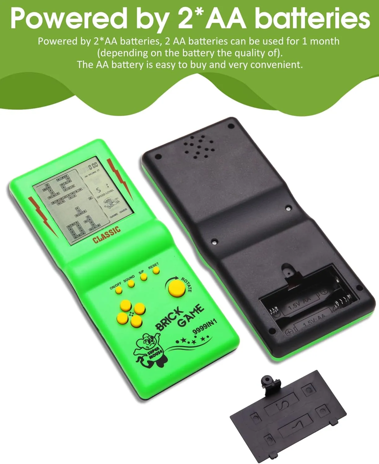 3.5-inch Large Screen Retro Brick Console - 80s/90s Classic Games - Racing, Tank & Puzzle Games - Green