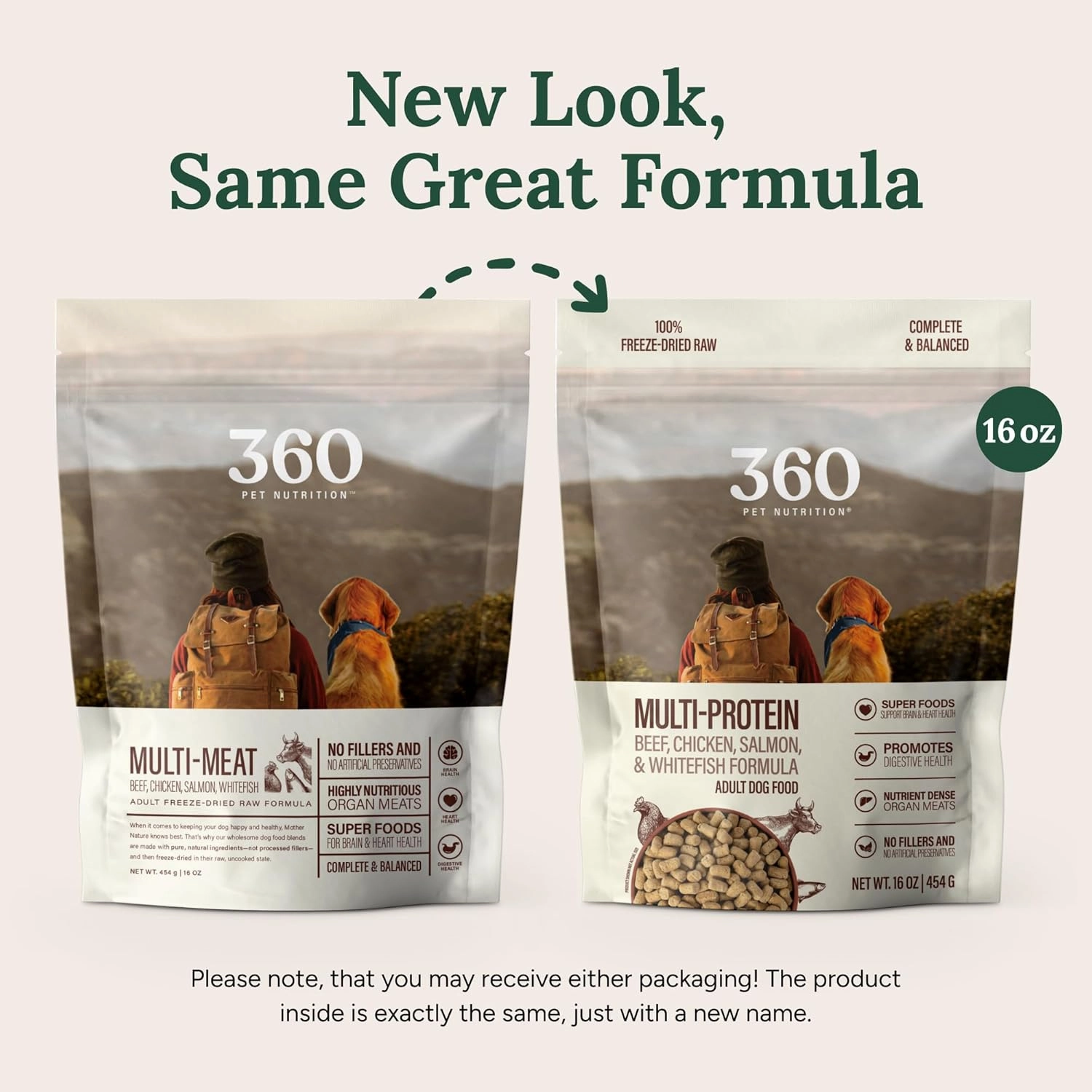 360 Pet Nutrition Freeze-Dried Raw Dog Food, High-Protein Complete Meal w/Beef, Chicken, Fish, Organs, Superfoods, No Fillers, 16 oz Bites/Kibble (Multi-Meat) – Made in USA