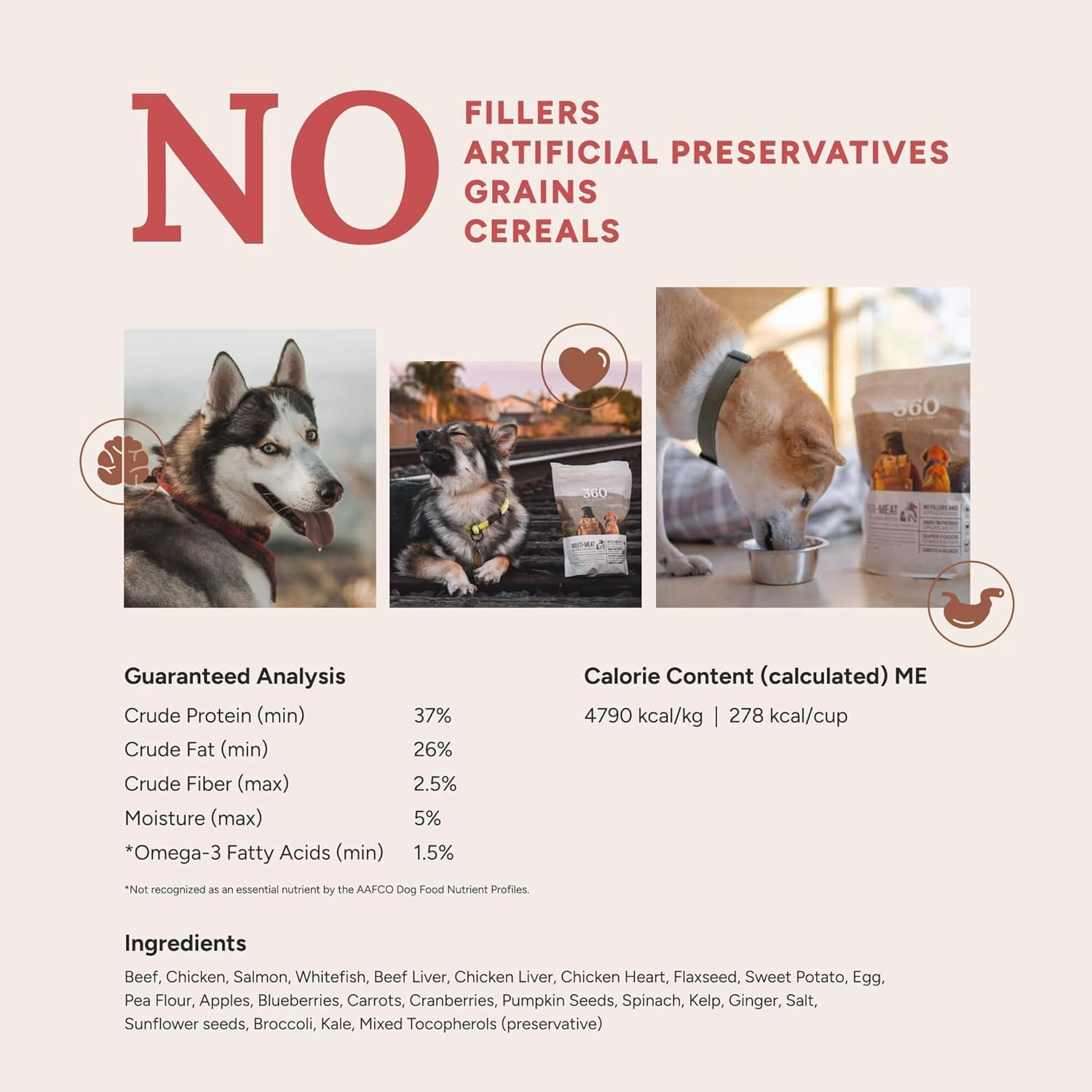 360 Pet Nutrition Freeze-Dried Raw Dog Food, High-Protein Complete Meal w/Beef, Chicken, Fish, Organs, Superfoods, No Fillers, 16 oz Bites/Kibble (Multi-Meat) – Made in USA