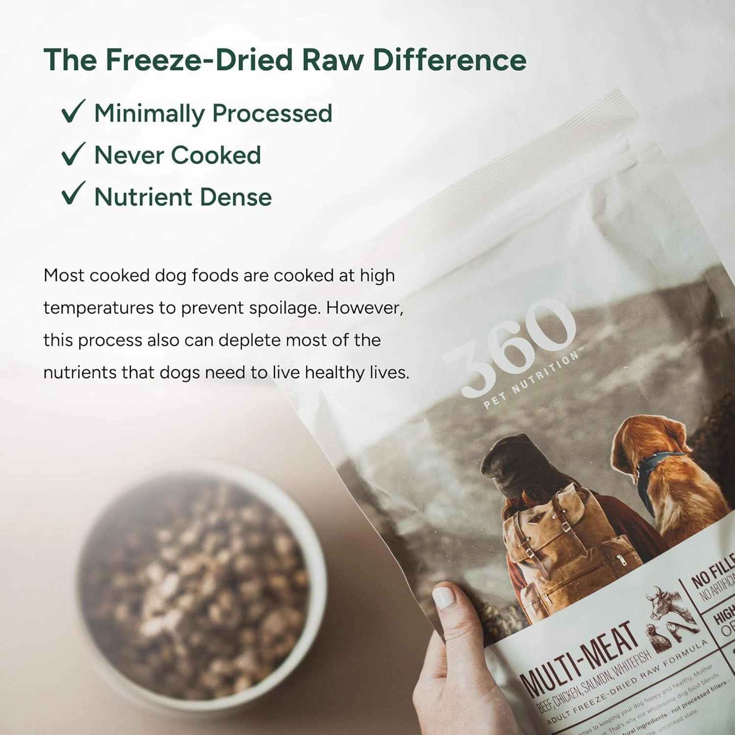 360 Pet Nutrition Freeze-Dried Raw Dog Food, High-Protein Complete Meal w/Beef, Chicken, Fish, Organs, Superfoods, No Fillers, 16 oz Bites/Kibble (Multi-Meat) – Made in USA