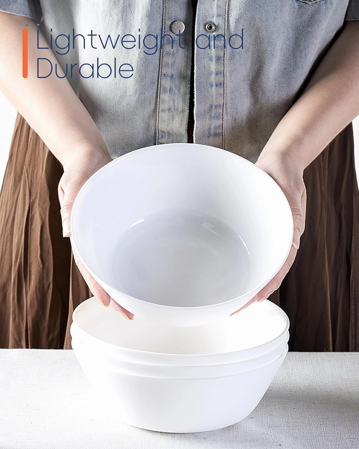 38 OZ Large Soup Bowl Set of 4, Opal Glass 7.5 inch White Bowls for Ramen, Noodle, Salad, Fruit, Dishwasher and Microwave Safe