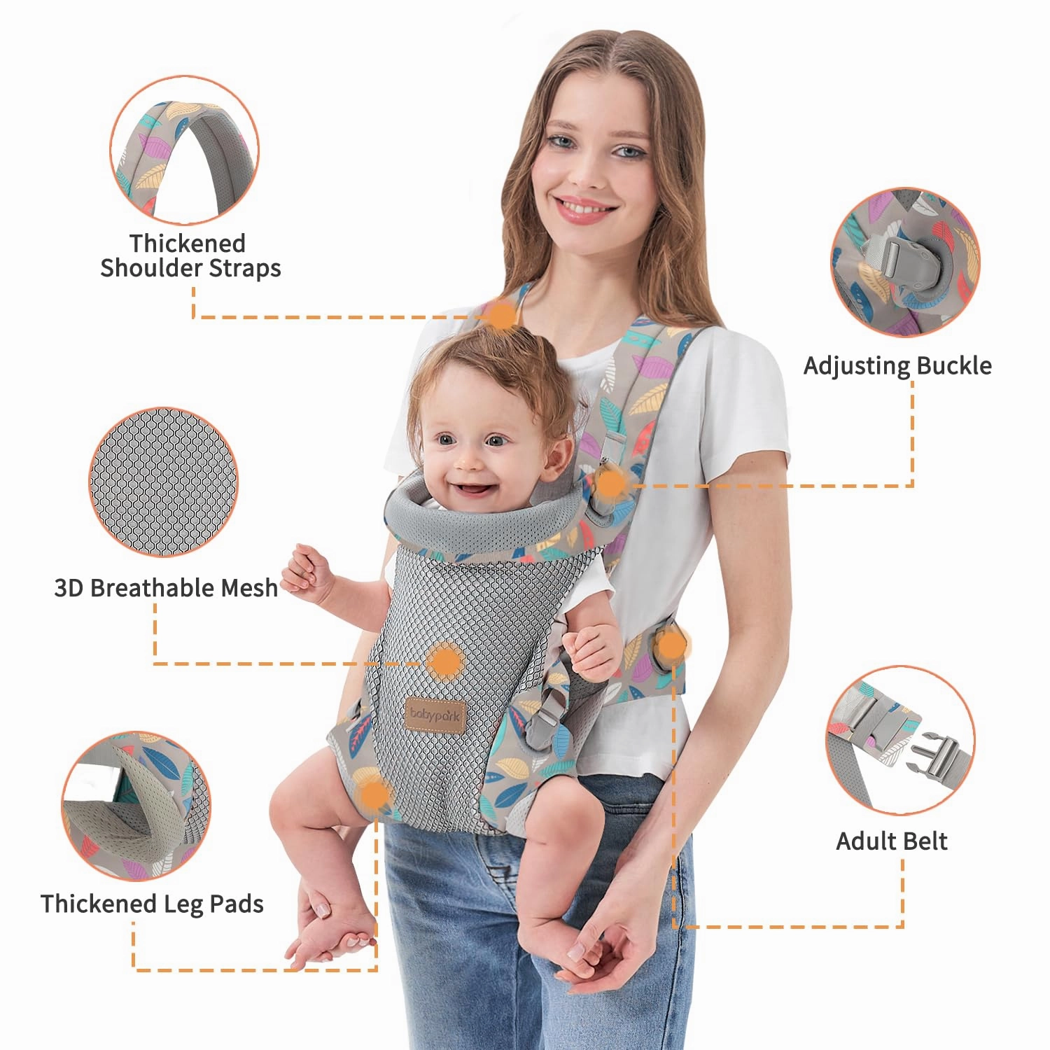3-in-1 Baby Carrier Newborn to Toddler - Ergonomic(7.5-45lbs),Cozy Baby Carrier，Enhanced Lumbar Support，Easily AdjustableLightweight & Breathable Child Carrier (Leaf)