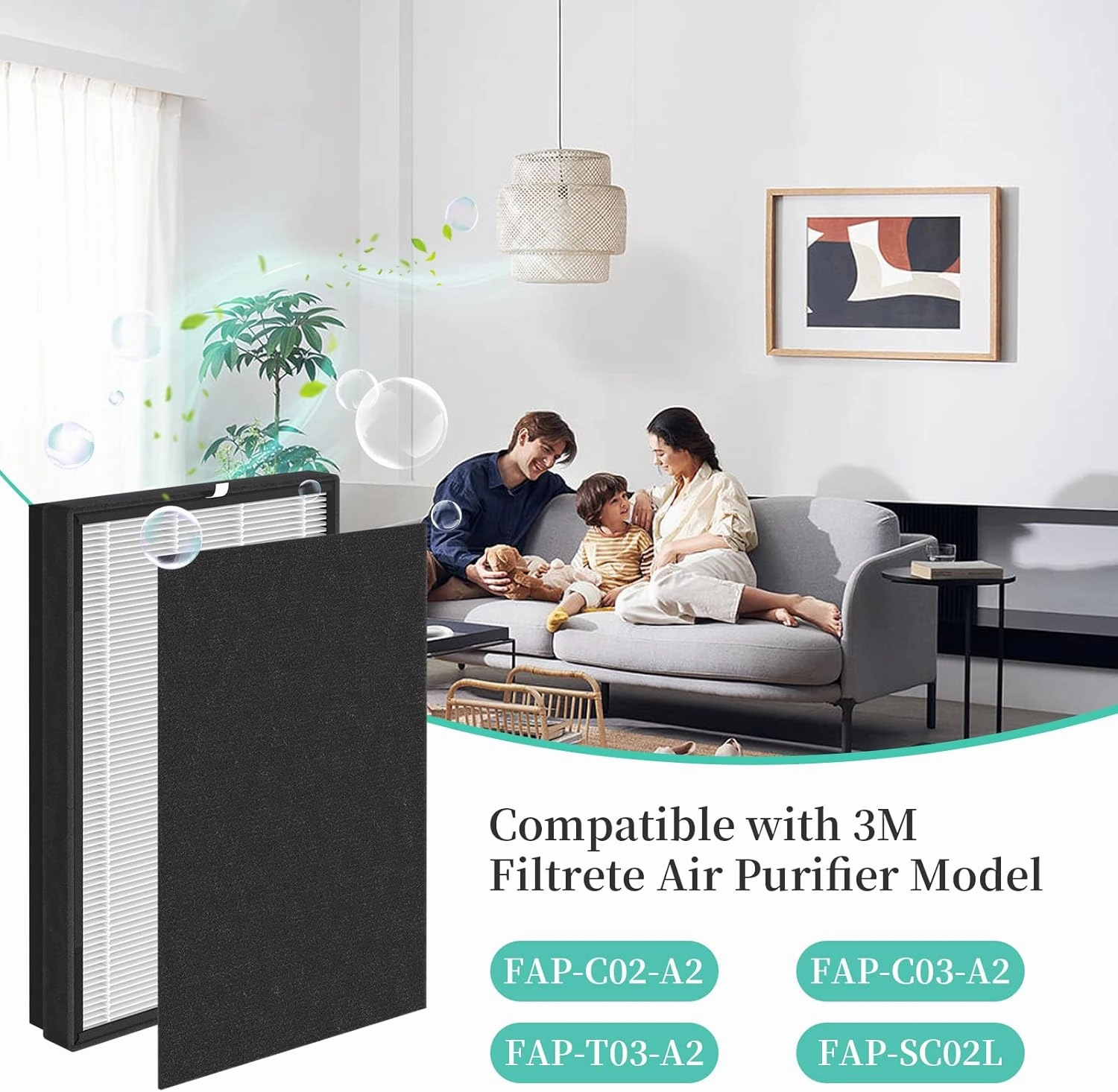 3 Packs A2 F2 H13 True HEPA Replacement Filters Compatible with 3M Filtrete Room Air Purifi-er Models FAP-C02-A2 FAP-C03-A2 FAP-T03-A2 FAP-C02WA-G2 FAP-C03BA-G2 FAP-T03BA-G2 FAP-SC02N FAP-SC02W