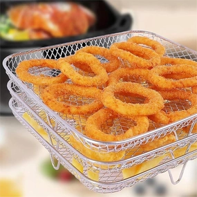 3 Tier Stainless Steel Air Fryer Grill Dehydrator Rack Air Fryer Removable Multiple Stand Air Fryer Racks for Cooking Round Square Rectangle for Kitchen Restaurant Cooks Cooking Enthusiast (Square)