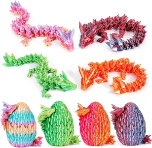 3D Printed Dragon Eggs – 4PCS Mini Articulated Baby Dragon Toys, Mystery 3D Fidget Dinosaur Eggs Set for Kids & Adults, Fantasy Desk Decor & Collectible Gifts