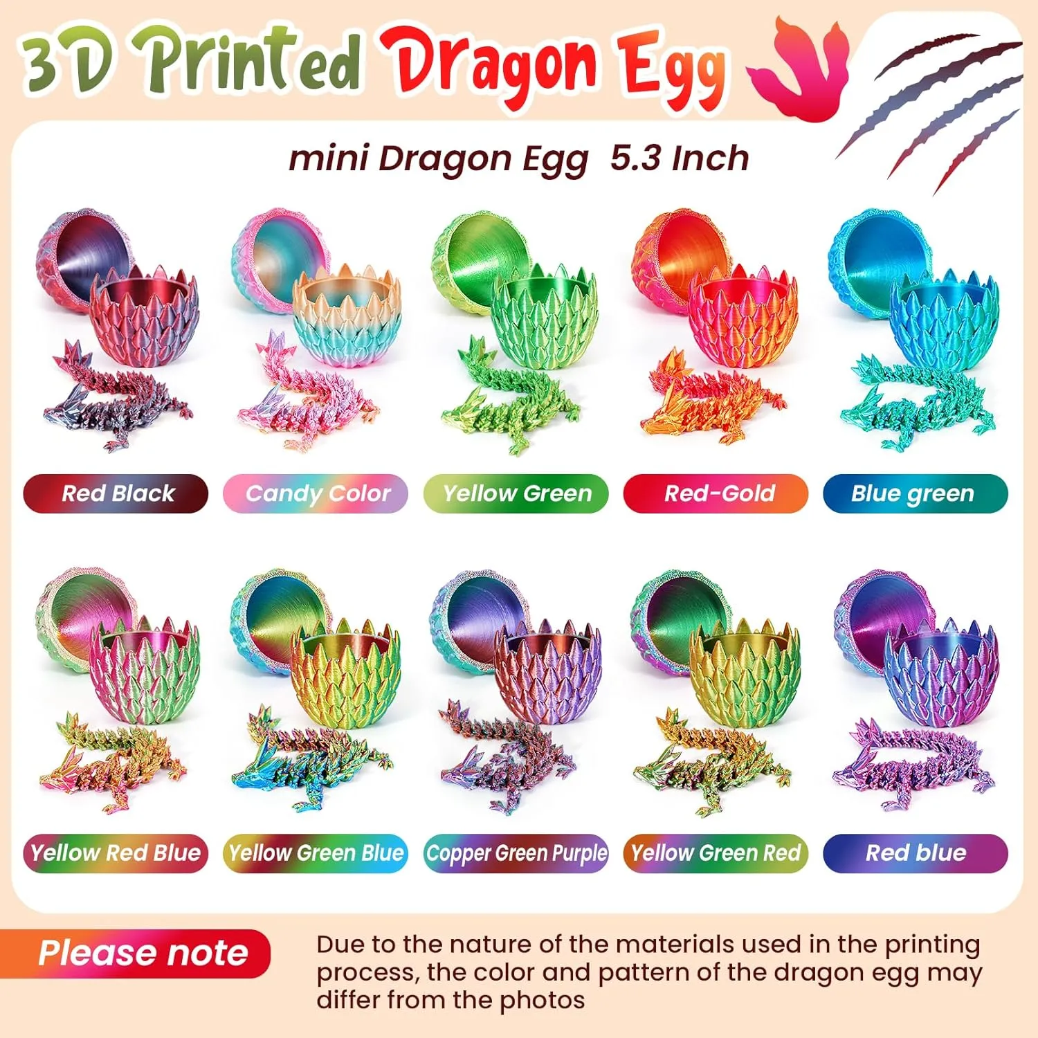 3D Printed Dragon Eggs – 4PCS Mini Articulated Baby Dragon Toys, Mystery 3D Fidget Dinosaur Eggs Set for Kids & Adults, Fantasy Desk Decor & Collectible Gifts