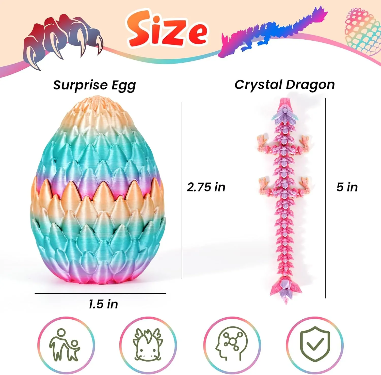 3D Printed Dragon Eggs – 4PCS Mini Articulated Baby Dragon Toys, Mystery 3D Fidget Dinosaur Eggs Set for Kids & Adults, Fantasy Desk Decor & Collectible Gifts