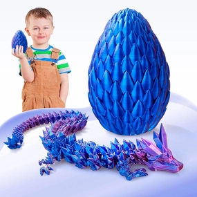 3D Printed Dragon, Crystal Drogon with a Egg, 15Inch Fidget Drogon Toy, Articulated Dragon Decor for Home Office Car Desk, Gifts for Kids, Classroom Rewards (Blue Purple)