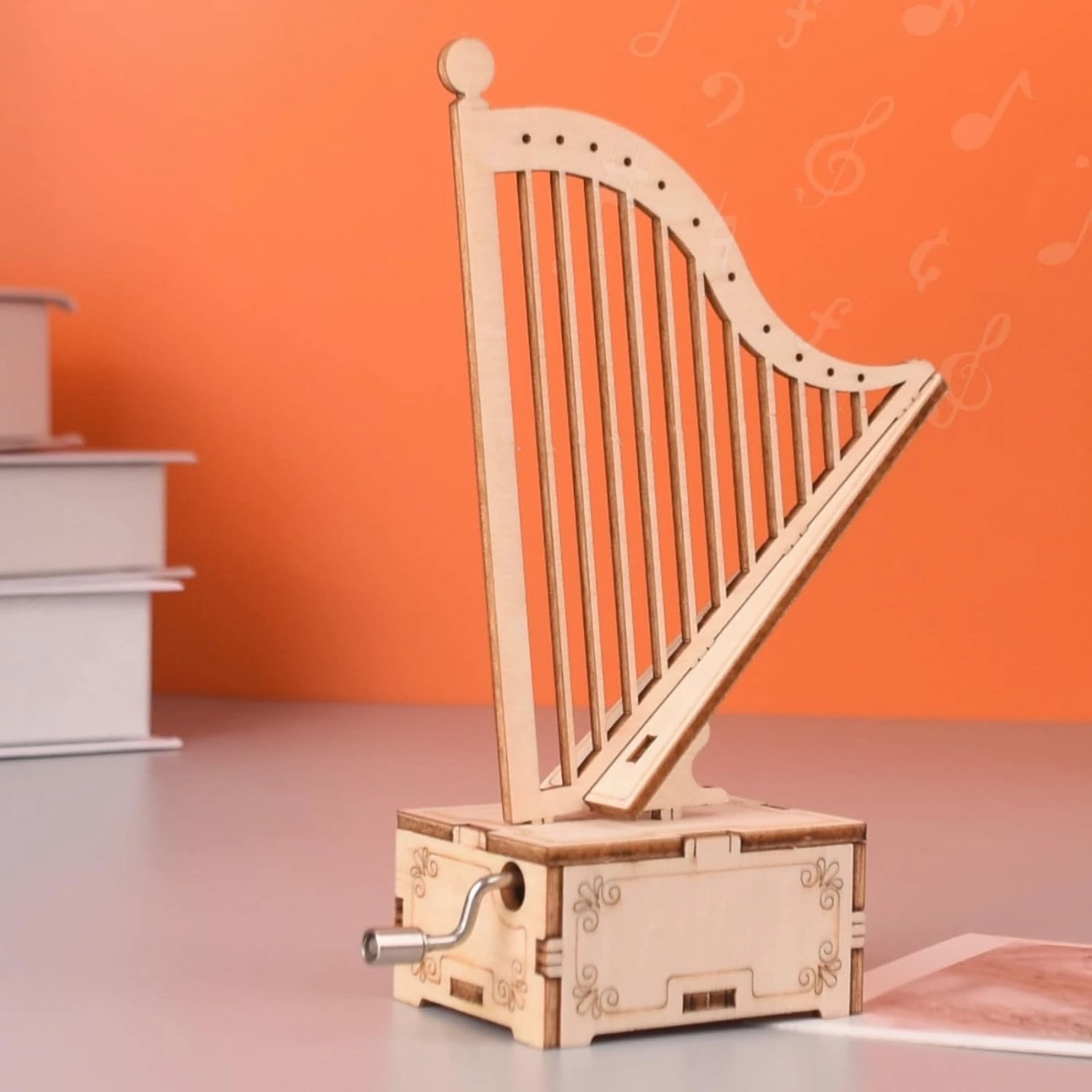 3D Wooden Puzzle Music Box Harp Hand Crank Music Box Teaser Science and Education Education DIY Kits 3D Puzzles for Adults (Harp)