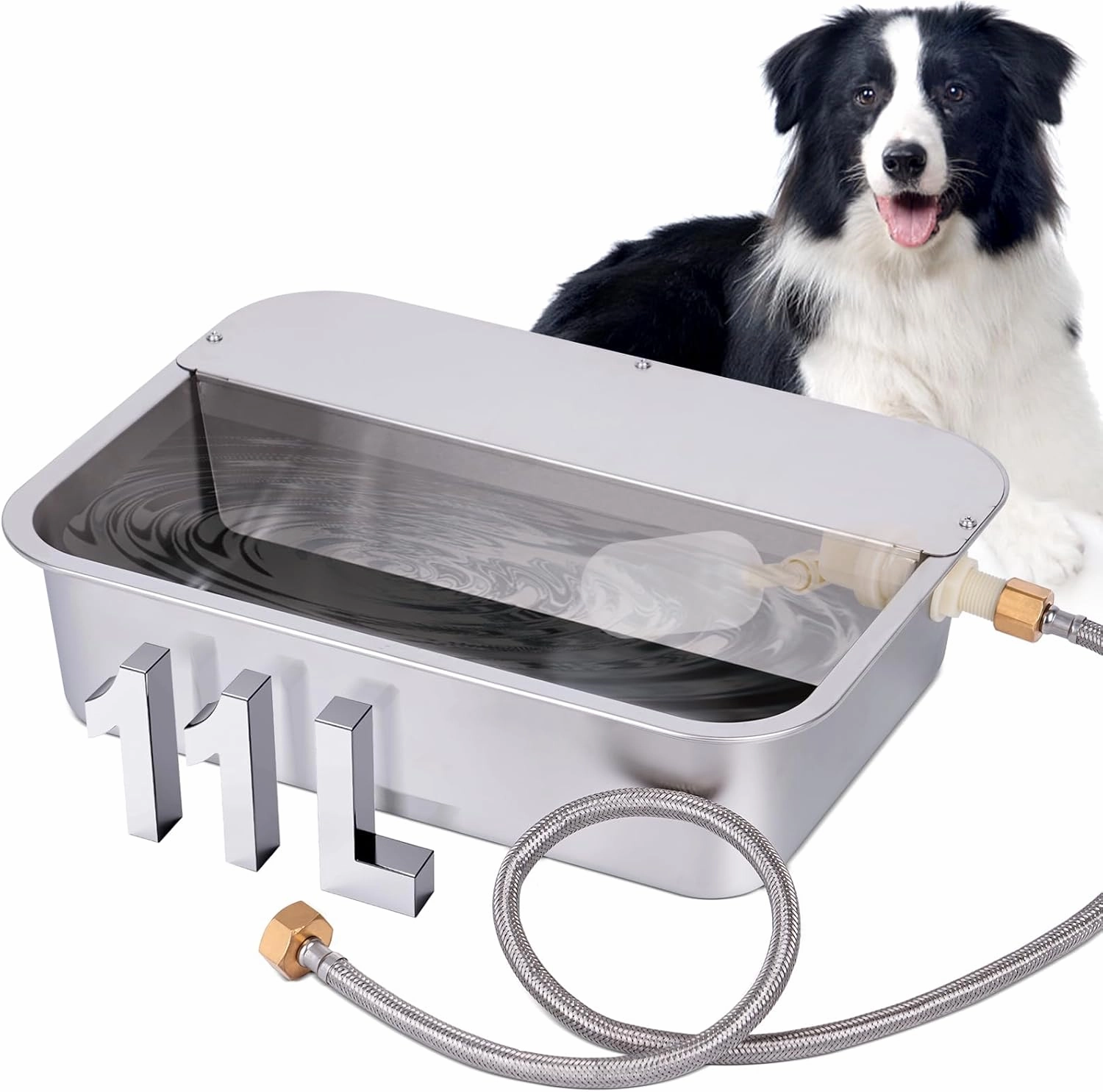 3Gal Automatic Dog Water Bowl Dispenser Large Breed Stainless Outdoor Water Bowl for Dogs Pet Waterer XLarge Auto Fill Dog Waterer for Big Dogs Cats Chicken Livestock (15.7" X 11.8")